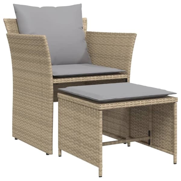 vidaXL Trädgårdsfåtölj med fotpall beige konstrotting