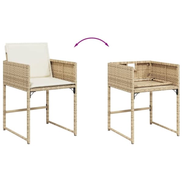 vidaXL Matgrupp för trädgården med dynor 9 delar beige konstrotting