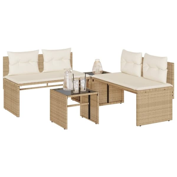 vidaXL sofasæt til haven 4 dele med hynder polyrattan beige