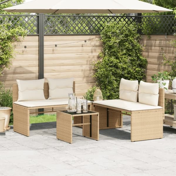 vidaXL sofasæt til haven 4 dele med hynder polyrattan beige