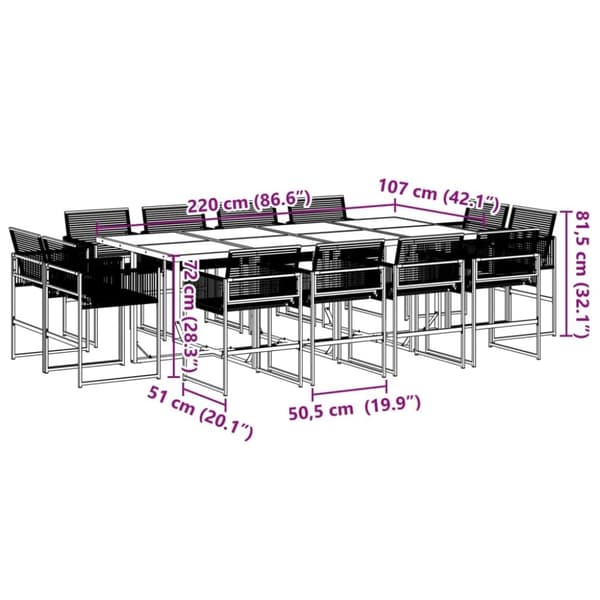 vidaXL Hagespisegruppe 13 deler svart polyrotting