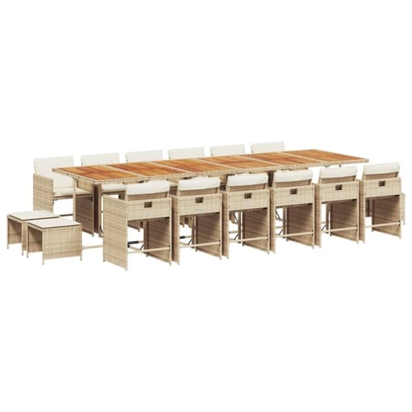 vidaXL spisebordssæt til haven 17 dele med hynder polyrattan beige