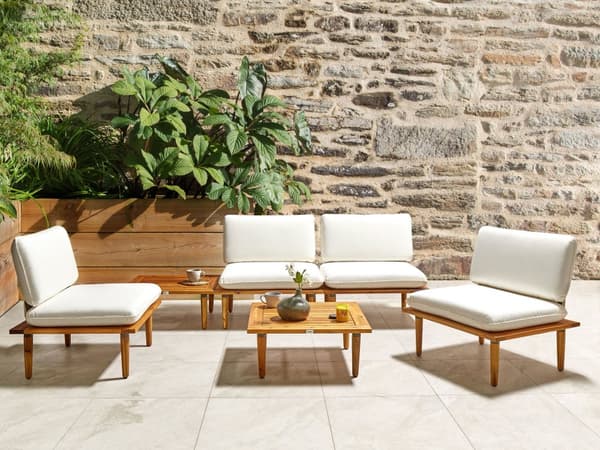 Hagesofasett Off-White Puter Akasietre Moderne Utendørs 4 Seter Lenestoler 1 Bord