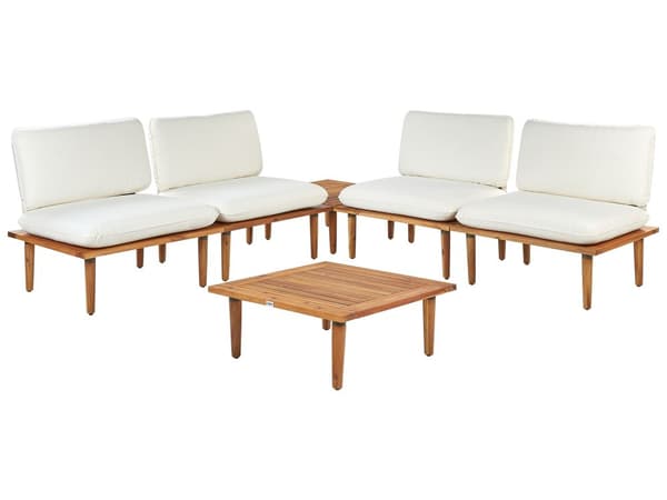 Hagesofasett Off-White Puter Akasietre Moderne Utendørs 4 Seter Lenestoler 1 Bord