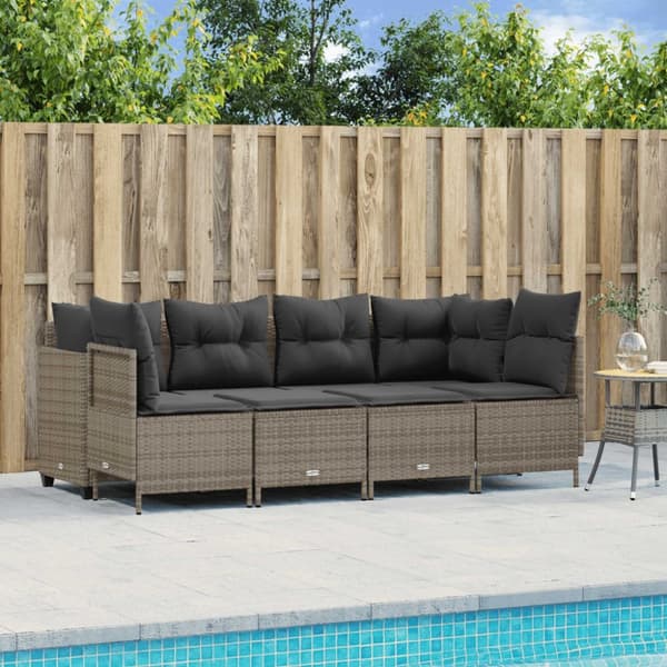 vidaXL sofasæt 5 dele med hynder polyrattan grå