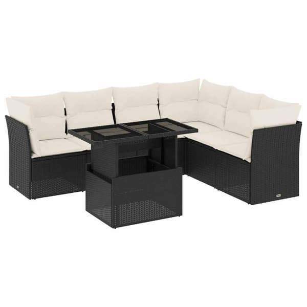 vidaXL sofasæt til haven 7 dele med hynder polyrattan sort