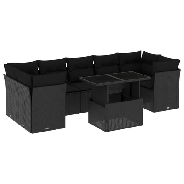vidaXL sofasæt til haven 8 dele med hynder polyrattan sort