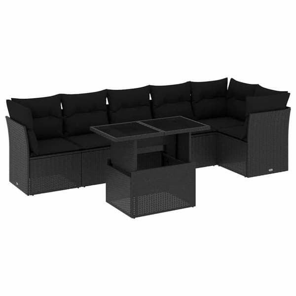 vidaXL sofasæt til haven 7 dele med hynder polyrattan sort