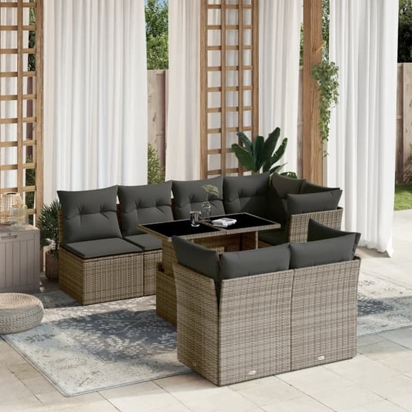 vidaXL sofasæt til haven 8 dele med hynder polyrattan grå