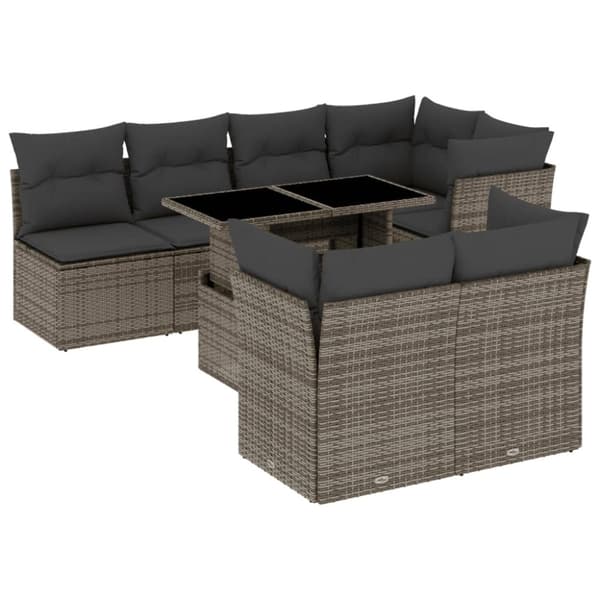 vidaXL sofasæt til haven 8 dele med hynder polyrattan grå