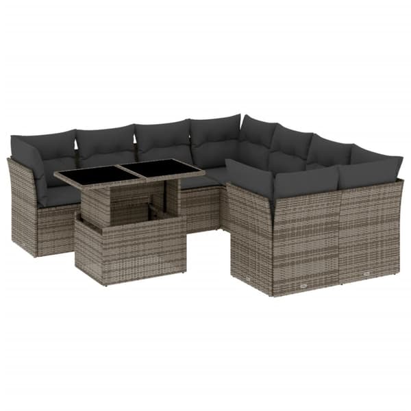 vidaXL sofasæt til haven 9 dele med hynder polyrattan grå