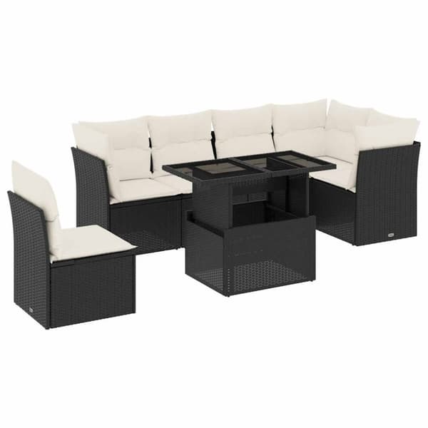 vidaXL sofasæt til haven 7 dele med hynder polyrattan sort