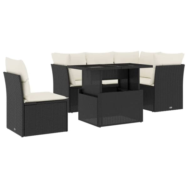 vidaXL sofasæt til haven 6 dele med hynder polyrattan sort