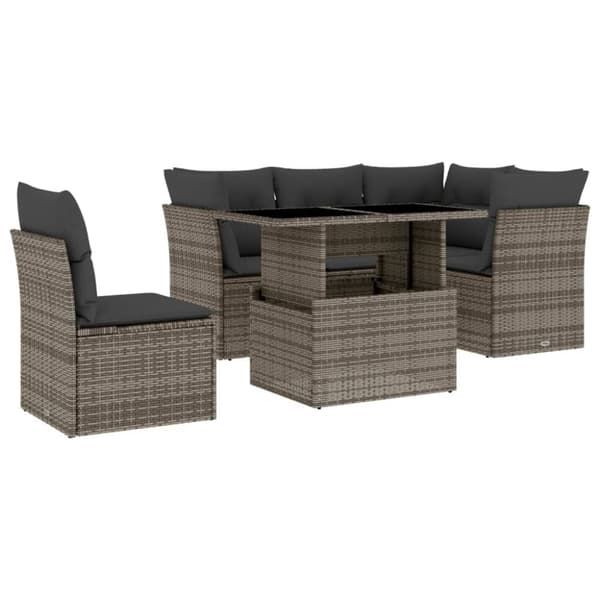 vidaXL sofasæt til haven 6 dele med hynder polyrattan grå