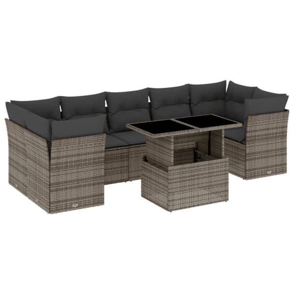 vidaXL sofasæt til haven 8 dele med hynder polyrattan grå