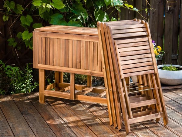 Hagespisesett 6 Deler Rektangulært bord Lyst Massivt Akasietre 4 Stoler med Parasol Utendørs Sammenleggbar Rustikk Stil Moderne Design
