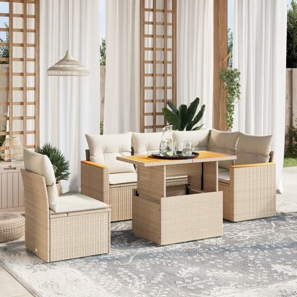 vidaXL sofasæt til haven 6 dele med hynder polyrattan beige