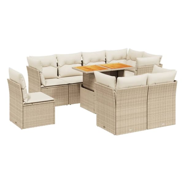 vidaXL Soffgrupp för trädgården med dynor 9 delar beige konstrotting
