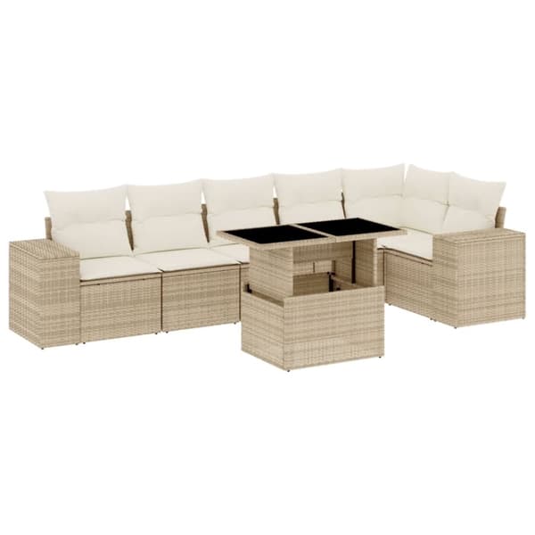 vidaXL sofasæt til haven 7 dele med hynder polyrattan beige