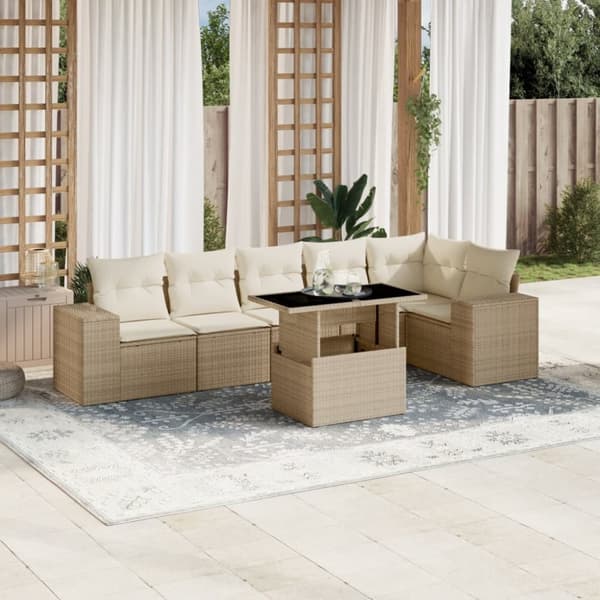 vidaXL sofasæt til haven 7 dele med hynder polyrattan beige