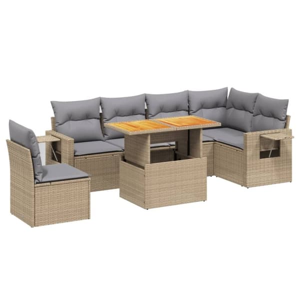 vidaXL sofasæt til haven 7 dele med hynder polyrattan beige