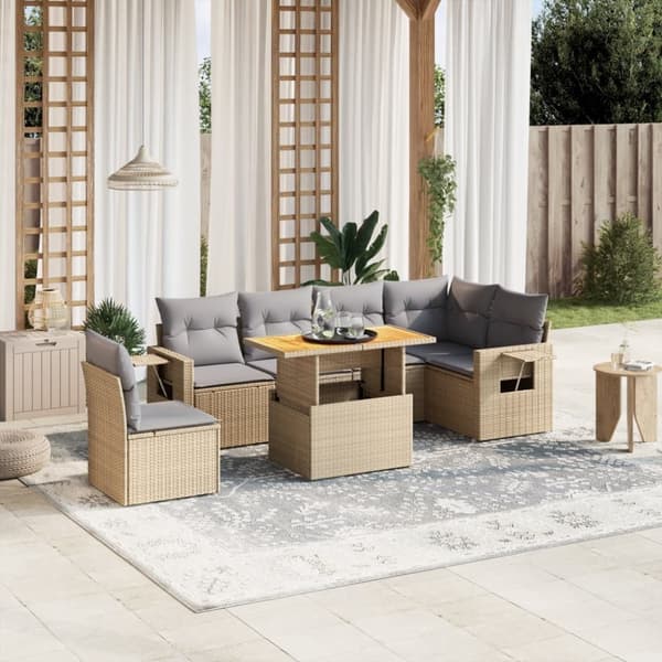 vidaXL sofasæt til haven 7 dele med hynder polyrattan beige