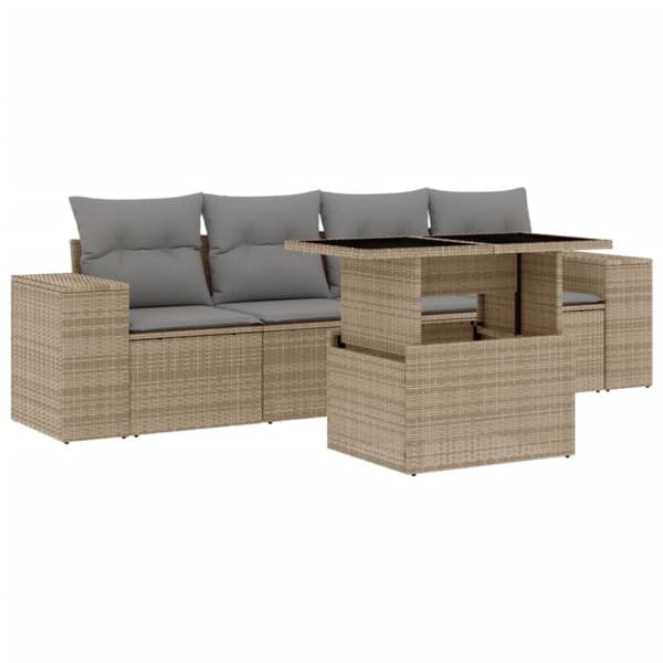 vidaXL sofasæt til haven 5 dele med hynder polyrattan beige