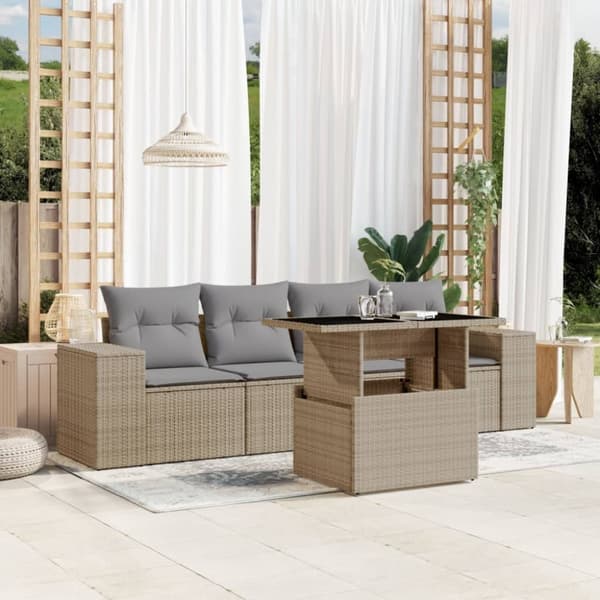vidaXL sofasæt til haven 5 dele med hynder polyrattan beige
