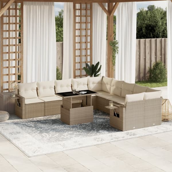 vidaXL sofasæt til haven 11 dele med hynder polyrattan beige