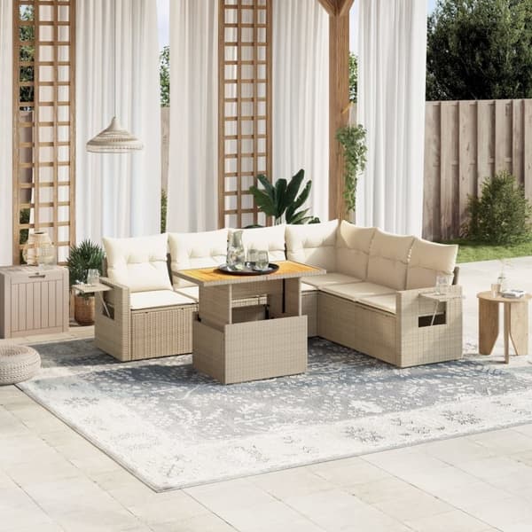 vidaXL sofasæt til haven 7 dele med hynder polyrattan beige