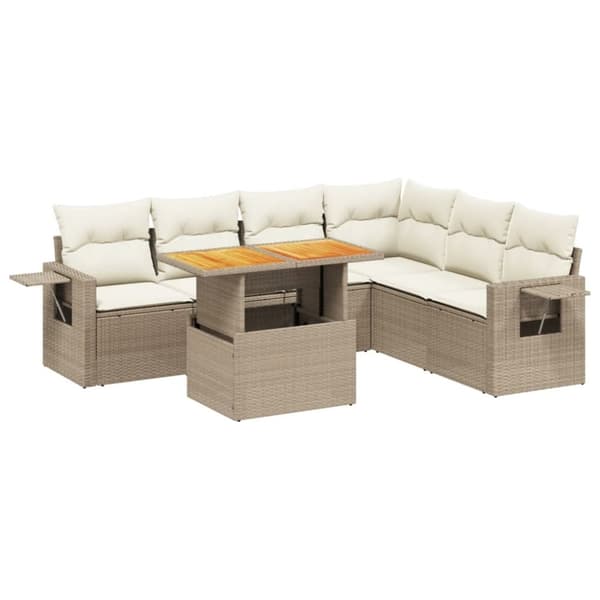 vidaXL sofasæt til haven 7 dele med hynder polyrattan beige