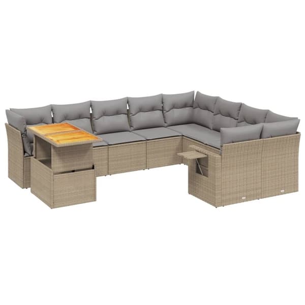 vidaXL sofasæt til haven 10 dele med hynder polyrattan beige