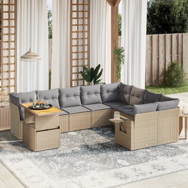 vidaXL sofasæt til haven 10 dele med hynder polyrattan beige