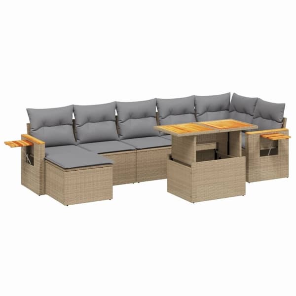 vidaXL sofasæt til haven 8 dele med hynder polyrattan beige
