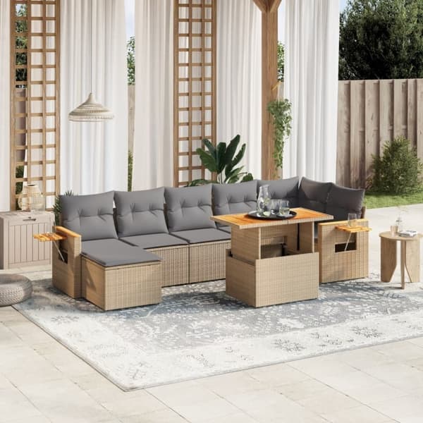vidaXL sofasæt til haven 8 dele med hynder polyrattan beige