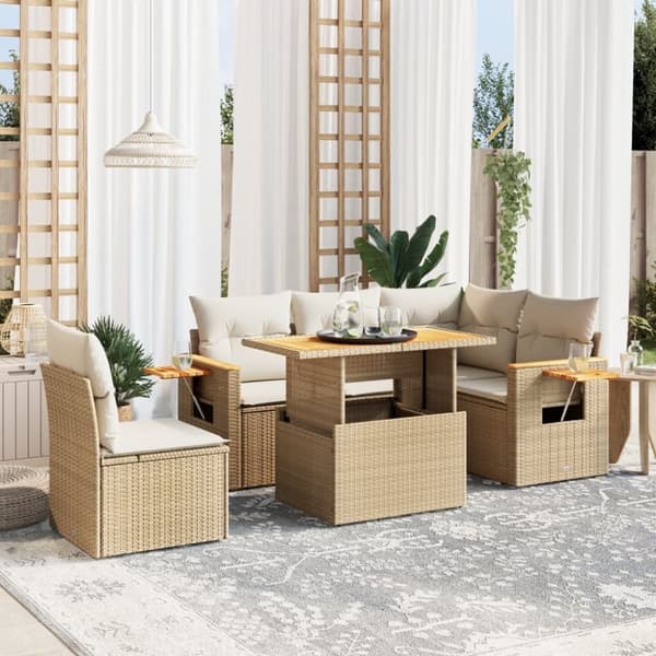 vidaXL 6-osainen Puutarhasohvasarja tyynyillä beige polyrottinki