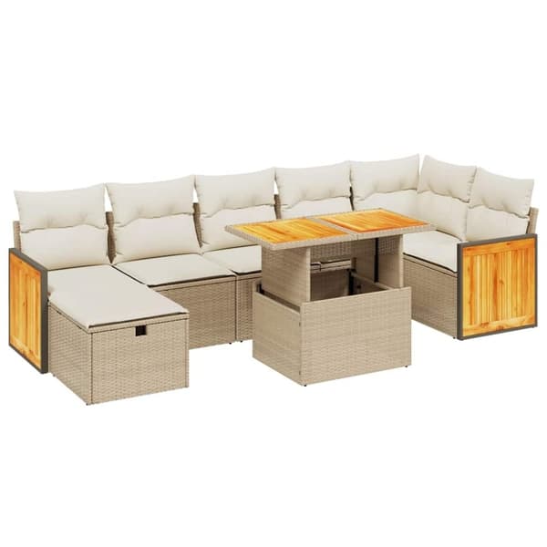 vidaXL sofasæt til haven 8 dele med hynder polyrattan beige