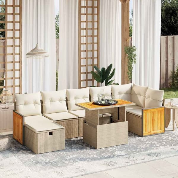 vidaXL sofasæt til haven 8 dele med hynder polyrattan beige