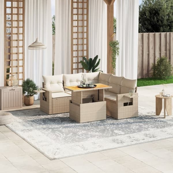 vidaXL sofasæt til haven 6 dele med hynder polyrattan beige