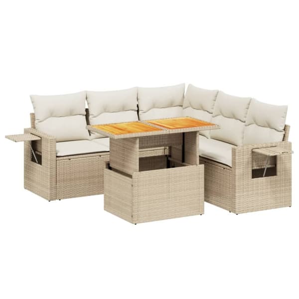 vidaXL sofasæt til haven 6 dele med hynder polyrattan beige