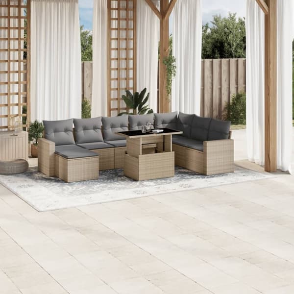vidaXL sofasæt til haven 9 dele med hynder polyrattan beige