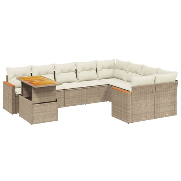 vidaXL Soffgrupp för trädgård med dynor 10 delar beige konstrotting