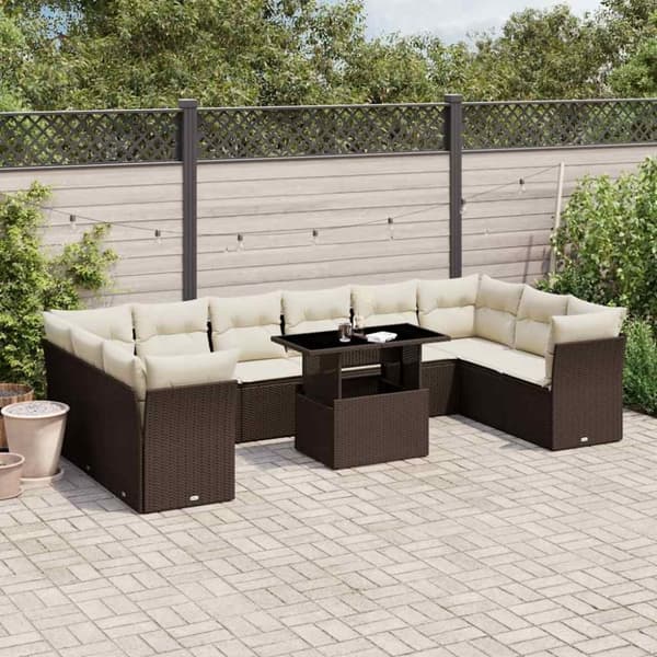 vidaXL Loungegrupp för trädgården 11 delar brun konstrotting