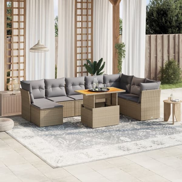 vidaXL sofasæt til haven 9 dele med hynder polyrattan beige