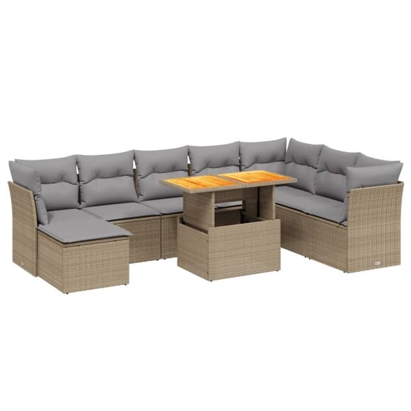 vidaXL sofasæt til haven 9 dele med hynder polyrattan beige