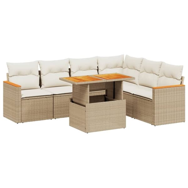 vidaXL sofasæt til haven 7 dele med hynder polyrattan beige