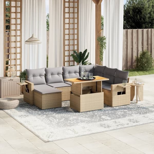 vidaXL sofasæt til haven 8 dele med hynder polyrattan beige