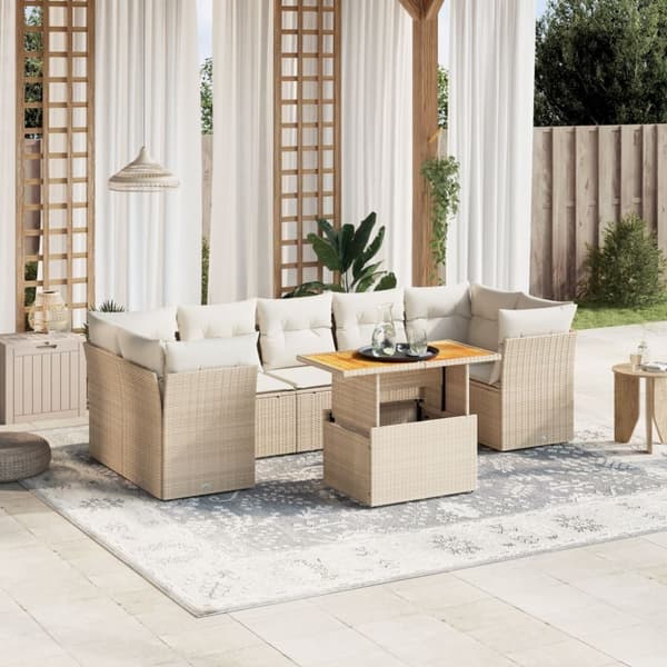vidaXL sofasæt til haven 8 dele med hynder polyrattan beige