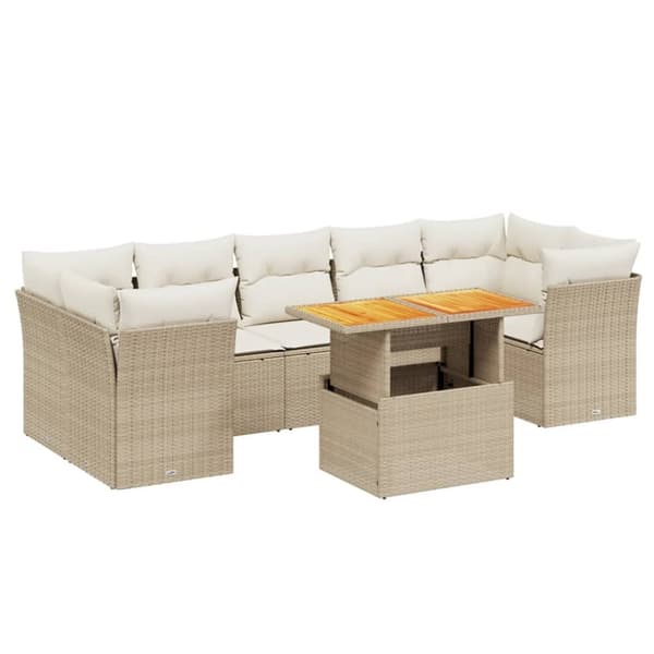 vidaXL sofasæt til haven 8 dele med hynder polyrattan beige