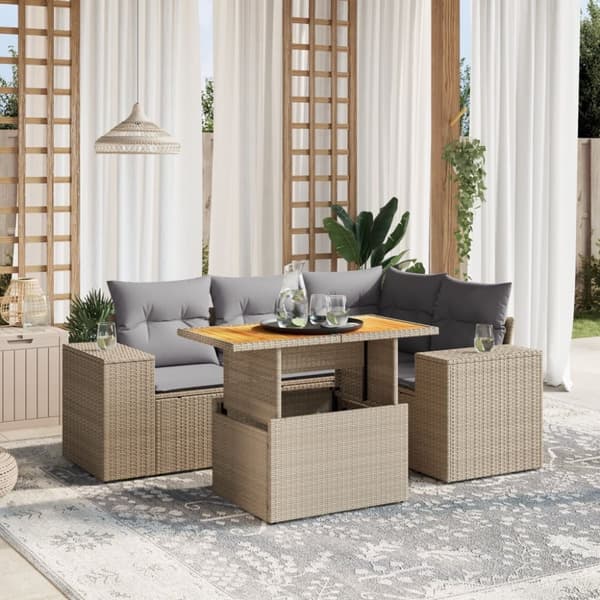 vidaXL sofasæt til haven 5 dele med hynder polyrattan beige